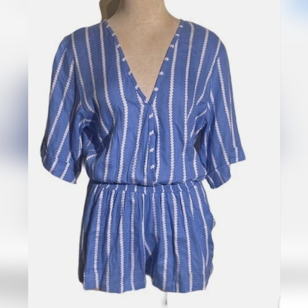 ✨️ 4 for $30 ✨️ BEACHGOLD Azure and White Striped Romper